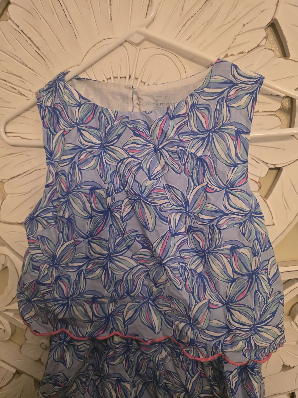 Vineyard Vines Blue Floral Layered Sundress with Pink Trim